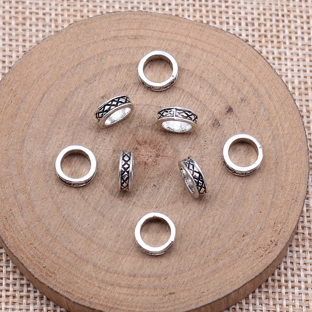 8x8mm 0.34g Antique Silver Zinc Alloy Round Large Hole Spacer Beads for Bracelet Necklace DIY Jewelry