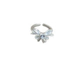 Silver Open Heart Bow Ribbon Ring Clear Center Stone view 5