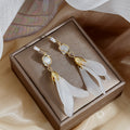 Petal and Round Accent Long Statement Drop Earrings view 3