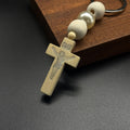 Wood Bead Loop and Carved Crucifix Keychain and Attached Hardware view 3