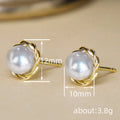Gold Tone Rope Frame Faux Pearl Round Stud Earrings view 4