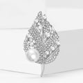 Crystal Leaf Brooch with Pearl Accent in Gold and Silver view 3