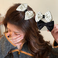 Polka Dot Fabric Bow Multi-Tooth Hair Comb Black White view 1