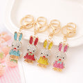 Rhinestone Bunny Rabbit Keychain Metal Long Ear Bag Charm view 1