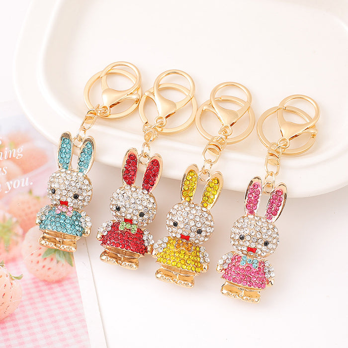 Rhinestone Bunny Rabbit Keychain Metal Long Ear Bag Charm