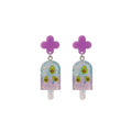 Glitter Resin Kiwi Popsicle Drop Earrings Cream Heart Studs view 5