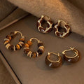 Brown Beaded and Resin Hoop Earrings in Two Designs view 1