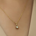 Gold Tone Mini Round Bezel Pearl Pendant Necklace Chain view 3