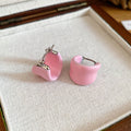 Blue and Pink Enamel Wide Hoop Earrings With Silver Tone Closures view 7