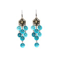 Blue and White Shell Disc Antique Tone Tassel Earrings view 5