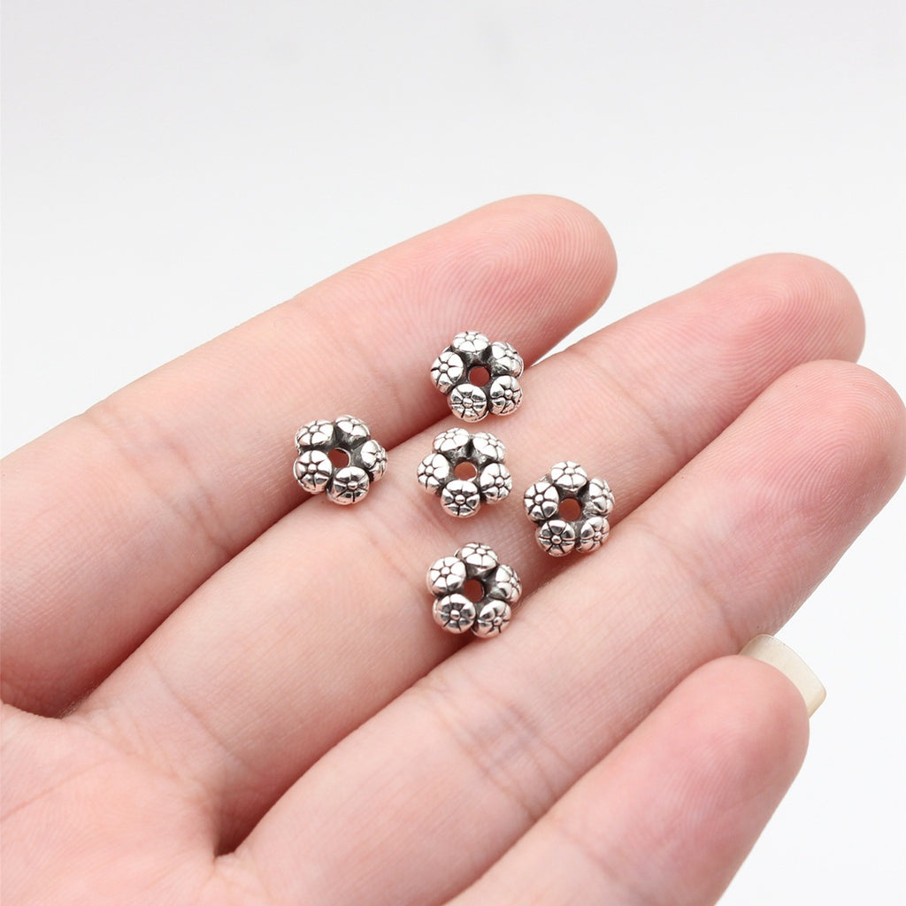 7.6x7.6x3.4mm 0.6g Antique Silver Zinc Alloy Flower Small Hole Spacer Beads for DIY Bracelet Jewelry Making