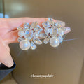 Crystal Floral Cluster Pearl Look Stud Earrings Jewelry view 4