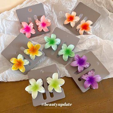 Gradient Translucent Flower Mini Hair Claw Pairs In Six Colors