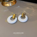 White Layered Ring Gold Stud Earrings Polished Metal Jewelry view 6