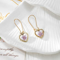 Gold Tone Heart-Shaped Pressed Flower Drop Earrings in Seven Designs view 7