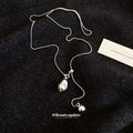 Silver Tone Pod and Faux Pearl Drop Chain Necklace view 2