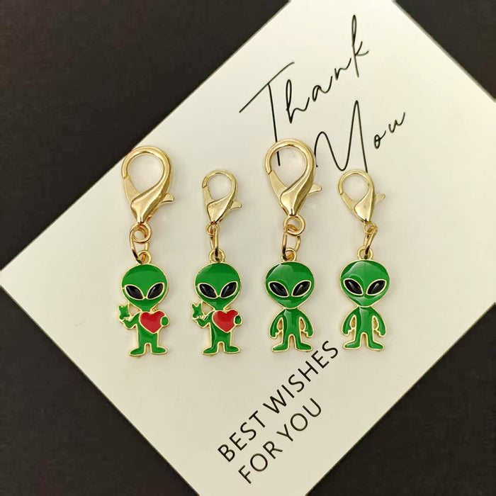Green Enamel Alien Keychains Gold Lobster Clasp Four Styles