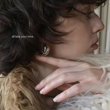 Polished Silver Chunky C Shape Open Hoop Stud Earrings