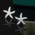 Silver Pavé CZ Starfish Stud Earrings Clear Full Cover view 6
