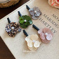 Resin Flower Pearl Center Duckbill Hair Clips Gray Green view 3