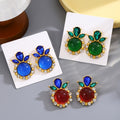 Ornate Red and Green Round Center Leaf Statement Stud Earrings view 1