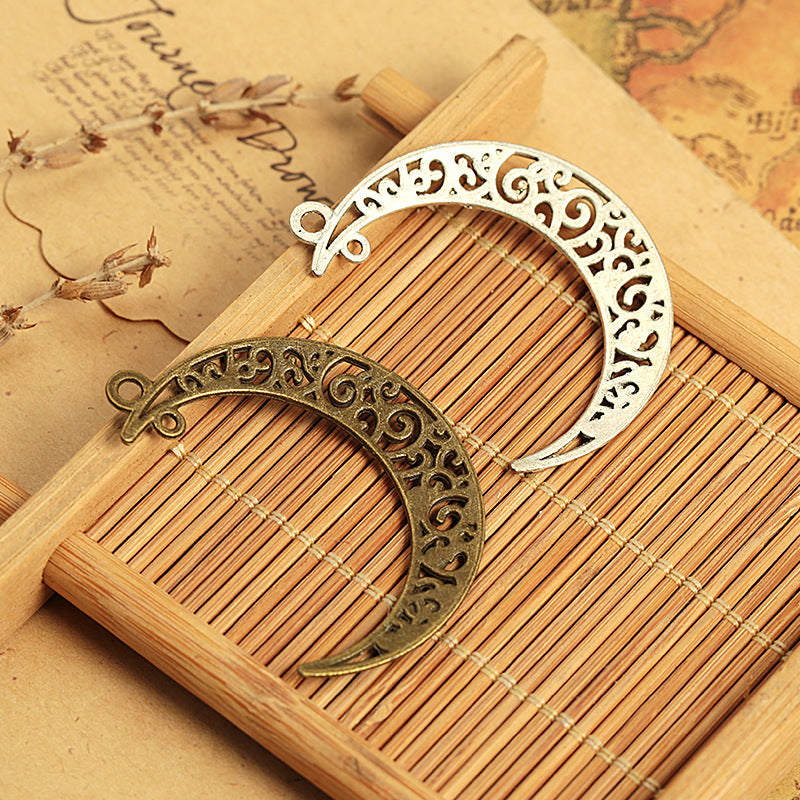 Hollow Crescent Moon Alloy Charm Pendant 40x30mm