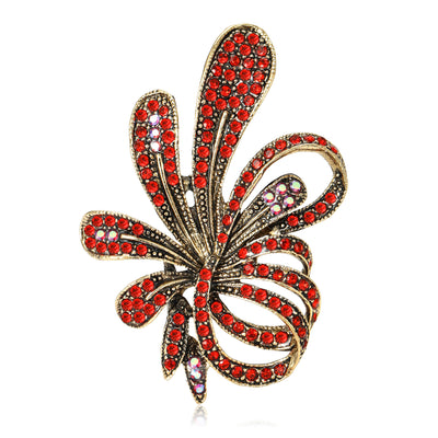 Looped Ribbon Crystal Brooch in Three Colors displayed from the front