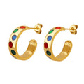 Gold C-Hoop Studs With Multicolor Enamel Dot Accents view 5