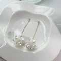 White Petal Flower Ball Extra Long Chain Stud Earrings view 1