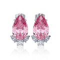 Silver Tone Pear CZ Stud Earrings Pink Royal Light Blue view 2