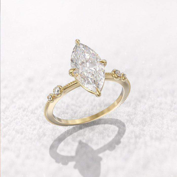 Marquise Clear Solitaire Ring In Gold And Silver Tones
