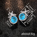 Silver Tone Blue Round Crystal Bow Stud Earrings Jewelry view 4