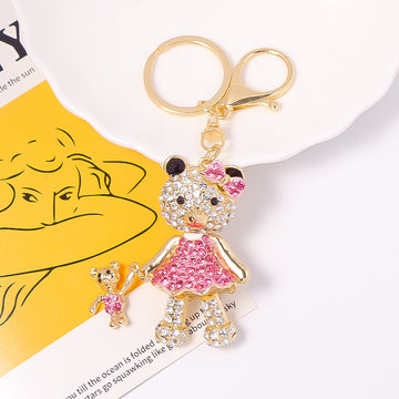 Rhinestone Parent Child Bear Keychain Pink Dress Mini Cub