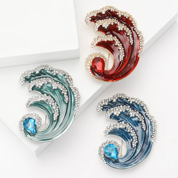 Enamel Wave Brooch Rhinestone Crest Teardrop Crystal Styles