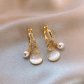 Gold Tone White Gourd And Pearl Charm Hoop Earrings view 6