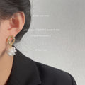 Gold-Tone Textured Oval Hoop White Flower Drop Earrings view 4