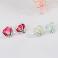 Clear Resin Red Pressed Flower Heart Stud Earrings view 4