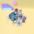 Silver Tone Multicolor Cluster Cocktail Finger Ring view 1