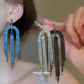 Rhinestone Arch Multi Chain Fringe Stud Earrings Fashion Jewelry for Women view 2