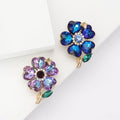 Five Heart Petal Crystal Flower Brooch in Purple or Blue view 1