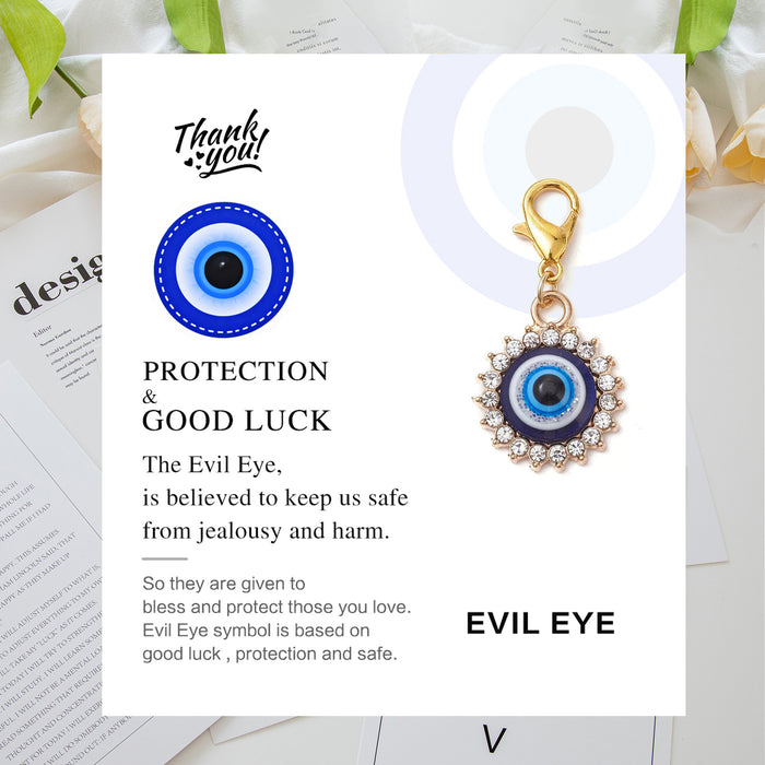 Rhinestone Evil Eye Charm with Protection Good Luck Card