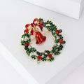 Christmas Wreath Brooch with Red Bells and Green Enamel view 3