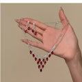 Red Marquise Crystal V Necklace Stud Earring Silver Set view 6