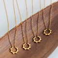 Gold Open Sunburst Circle Pendant Necklace Fine Chain view 3