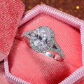 Silver Oval Halo Clear CZ Split Shank Pave Band Ring view 4