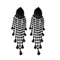 Black Crystal Beaded Waterfall Fringe Statement Stud Earrings view 5
