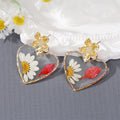 Gold Tone Butterfly Top Resin Pressed Flower Drop Stud Earrings view 9