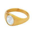 Oval White Sea Shell Signet Rings Gold Steel Tones view 5