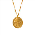 Oval Bee Medallion Pendant Necklace Gold and Steel Chain view 5
