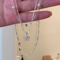 Silver Tone Layered Chain Necklace With Star Pendant view 3